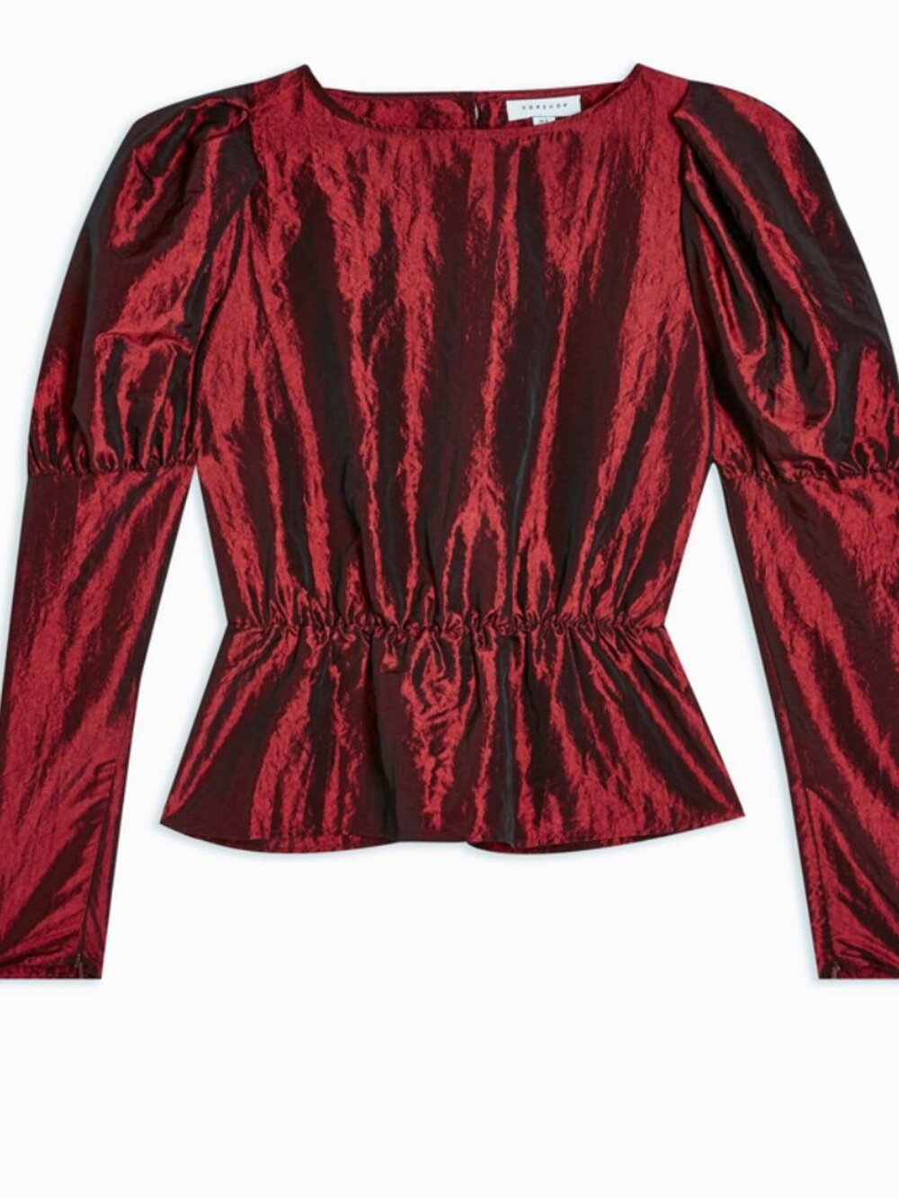 Top Shop Red Puffy Sleeve Peplum Top